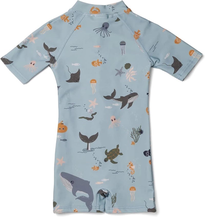 LDIOIF Boys One Piece Swimsuit Whale Dolphin Bathing Suit Zipper Rash Guard Short Sleeve Swimwear Shark Beach Wear UPF50 6-7Y - Image 2